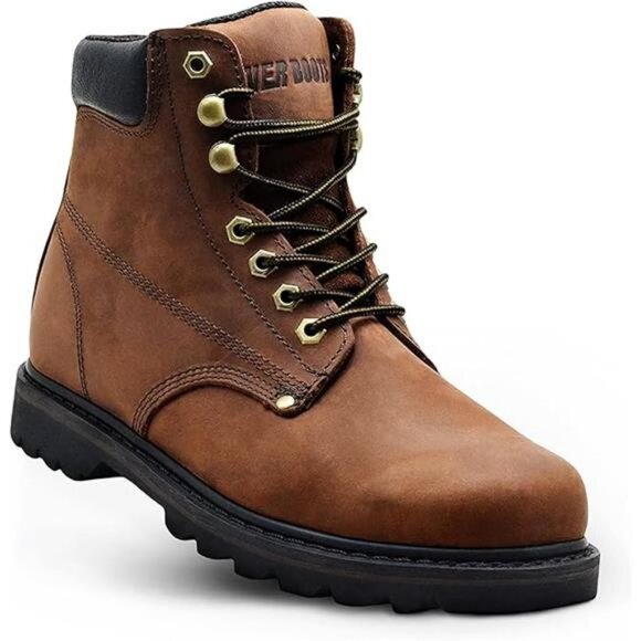 Work Boots for Men Soft Toe – 6inch Leather Boots for Construction Rubber Sole